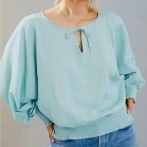 Sprint Mint Dolman Anthropologie tunic, elastic waist tie neck sz M New